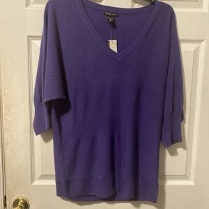 New York & Company Purple V Neck Short Sleeve Sweater - Sz XL